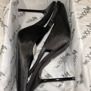 Black Satin Slingback Stiletto Heels Pointed Toe Size 10 Elegant Pumps